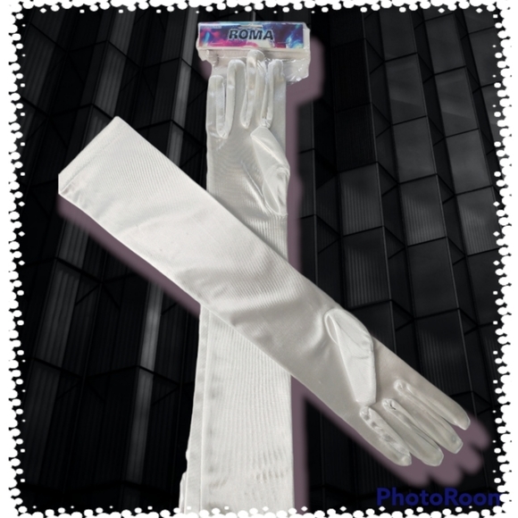 Dramatic women's long 19" white costume gloves - Picture 6 of 11